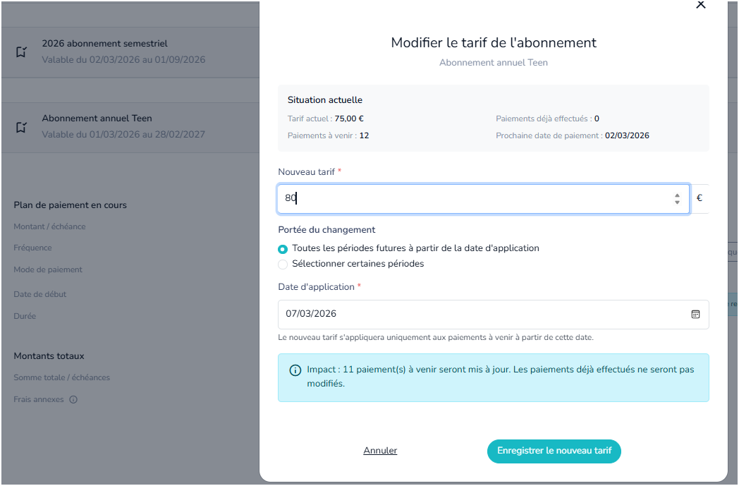 Gestion avancée des abonnements