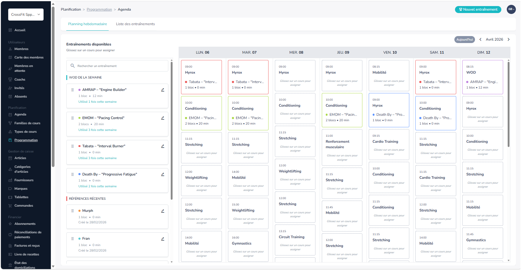 Menu Programmation dans l'admin