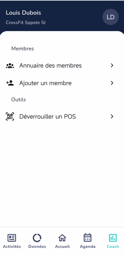 Nouveau menu coach dans l'app