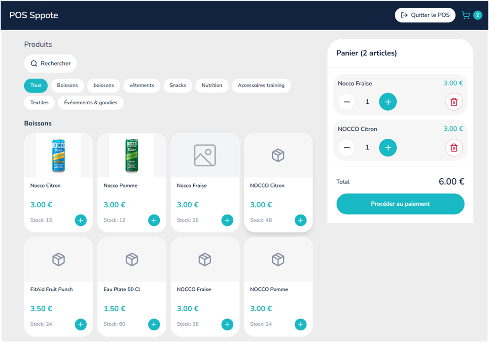 Interface POS - écran de vente