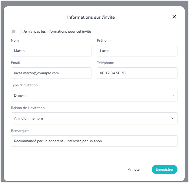 Liste d'invités