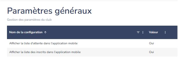 Parametres generaux